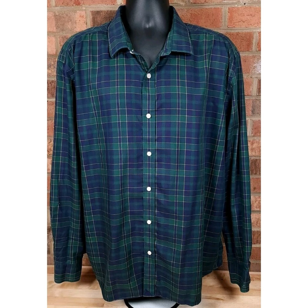 UNTUCKit Shirt Mens 3XL Button Up‎ Blue Green Tartan Wrinkle Free Plaid